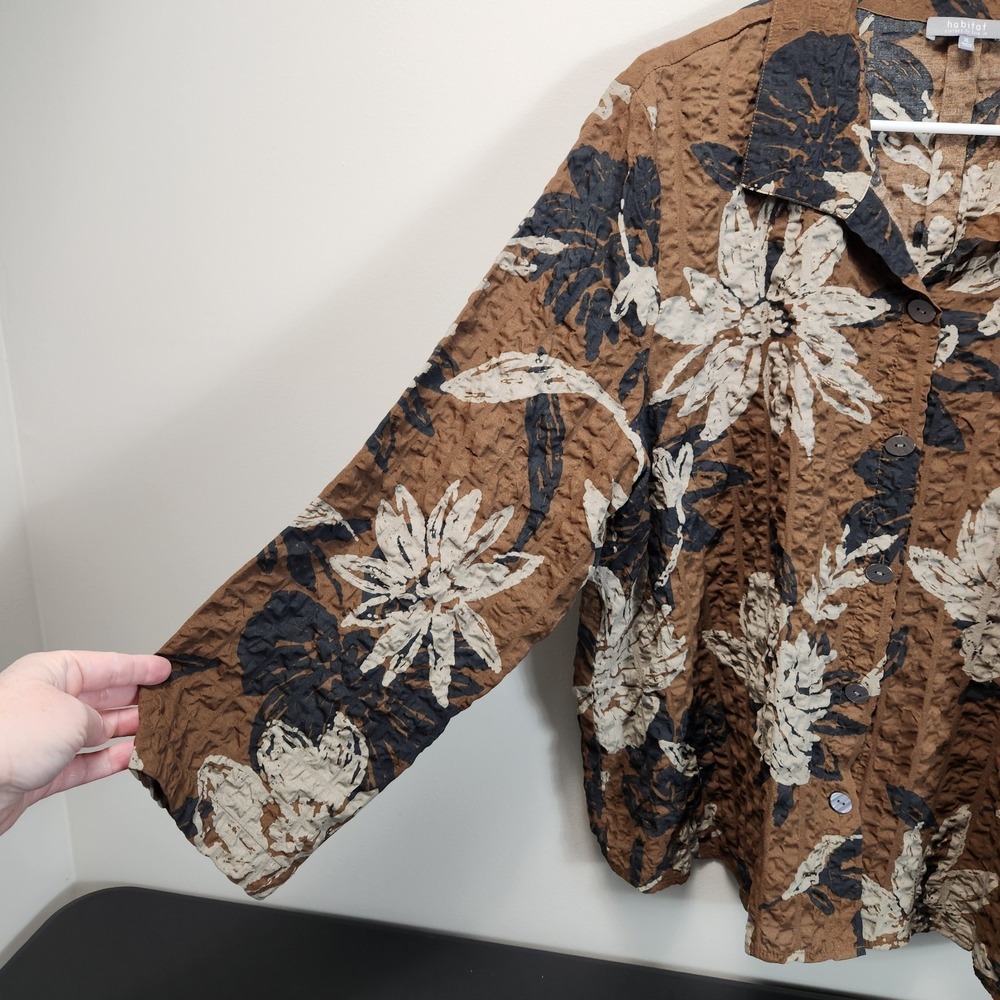Habitat Button Up Brown Floral Womens XL Lagenlook Artsy Boxy - Picture 6 of 13